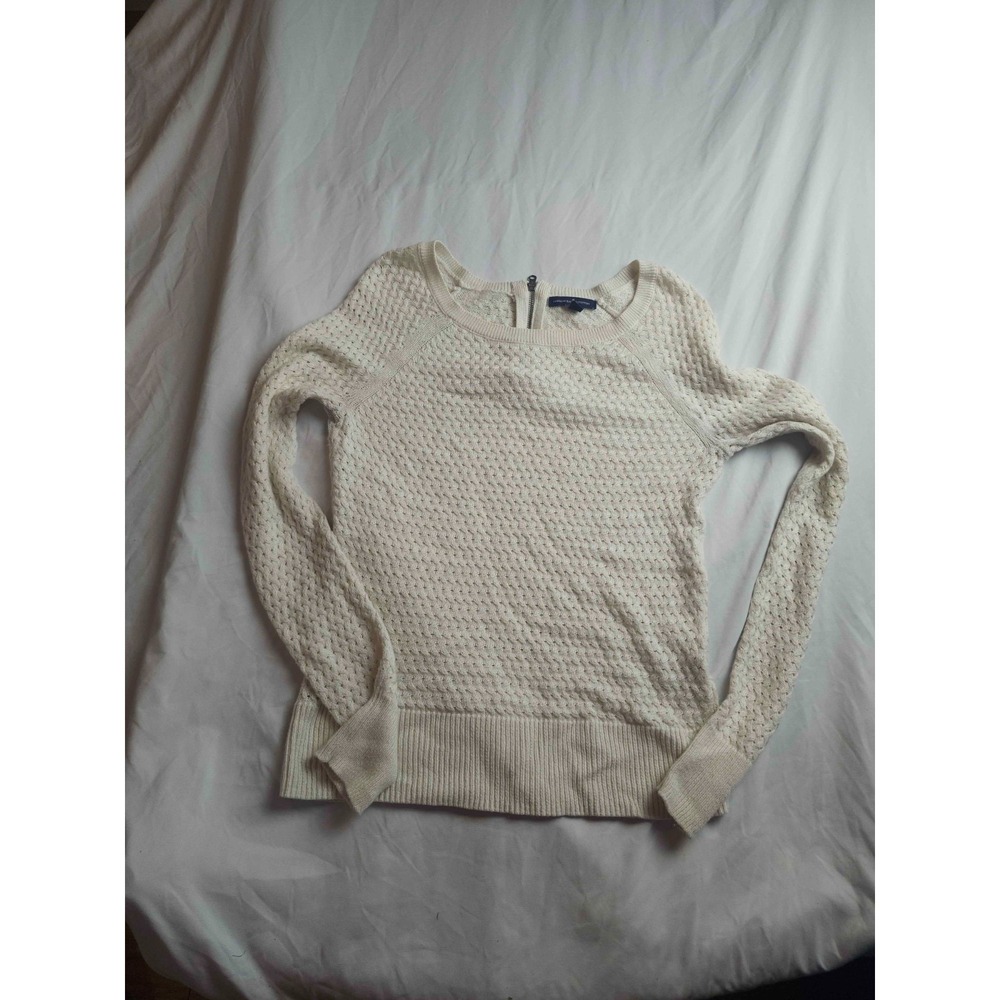 American Eagle Sweater Womens Small Cream Knit Wool Blend‎ Pullover Long Sleeve
